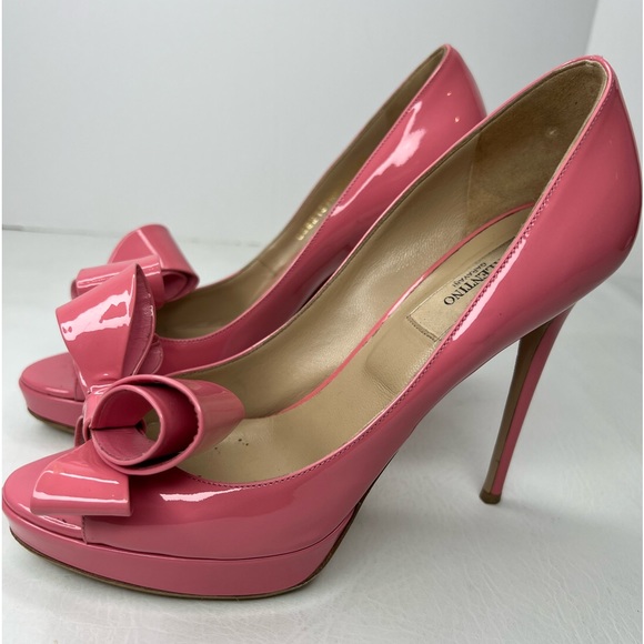 VALENTINO GARAVANI pink bow patent platform heels size 38.5 / 8.5 - rare to find - Picture 4 of 8
